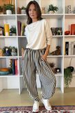 The Sunday Morning Stripe Twist Pant Black Ecru
